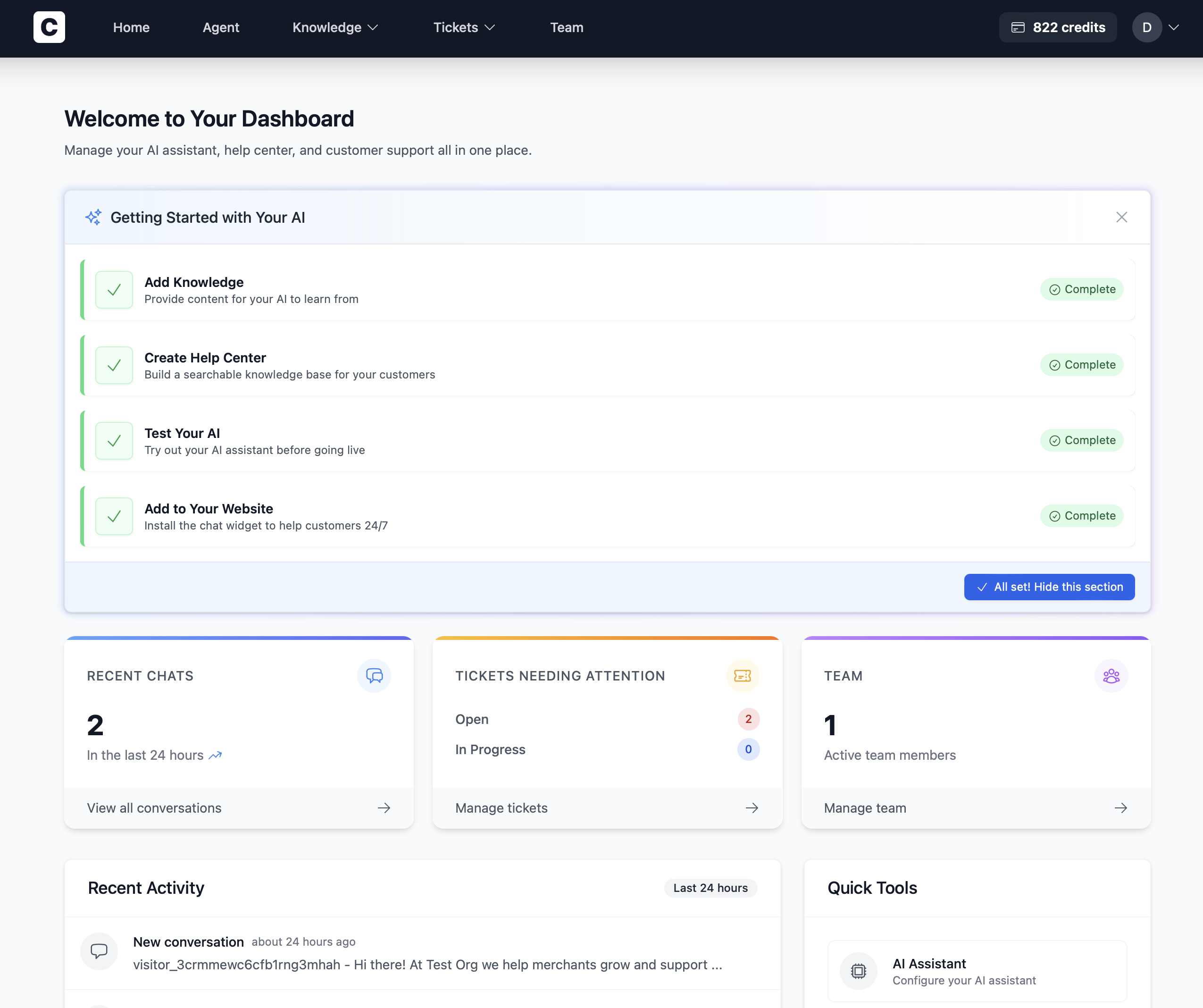 Chatbeam Dashboard Home